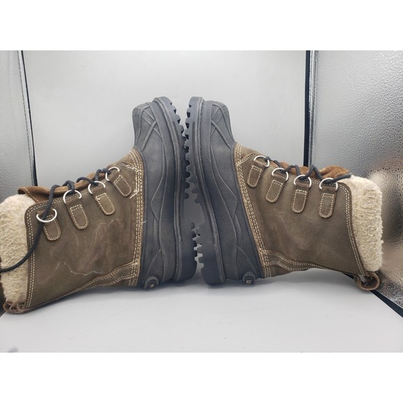 LL Bean Winter Duck Boots Womens 8 Brown Leather Sherpa Insulated Rubber Snow - Picture 7 of 15